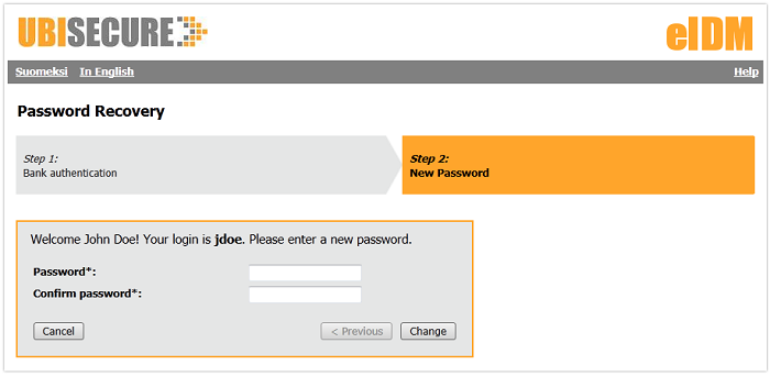 Password recovery using online bank authentication, Step 2: New password