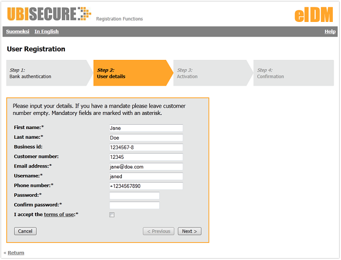 Organization User Registration, Step 2: User details