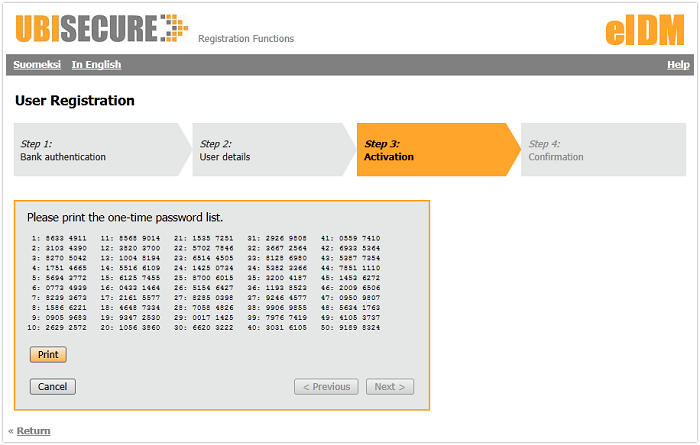 Organization User Registration, Step 3-2: Printing the password list