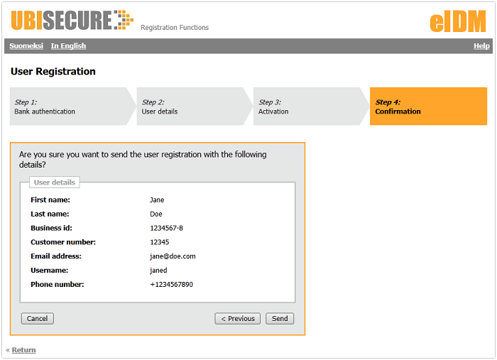 Organization User Registration, Step 4: Confirmation