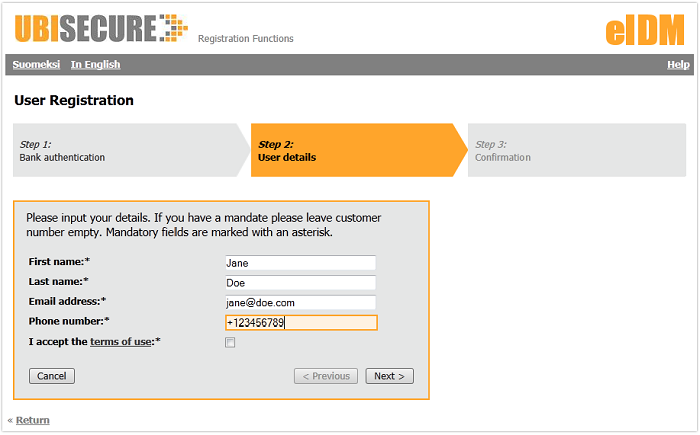 Private User Registration, Step 2 - User details