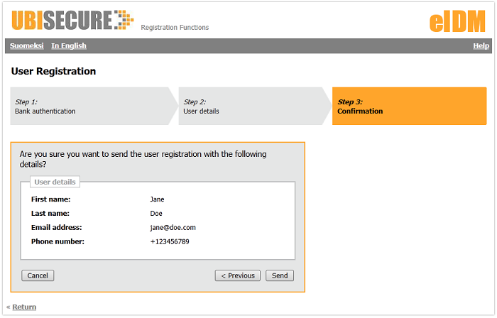 Private User Registration, Step 3 - Confirmation